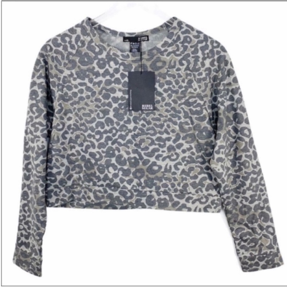 REBEL SUGAR camo leopard crop sweatshirt NEW